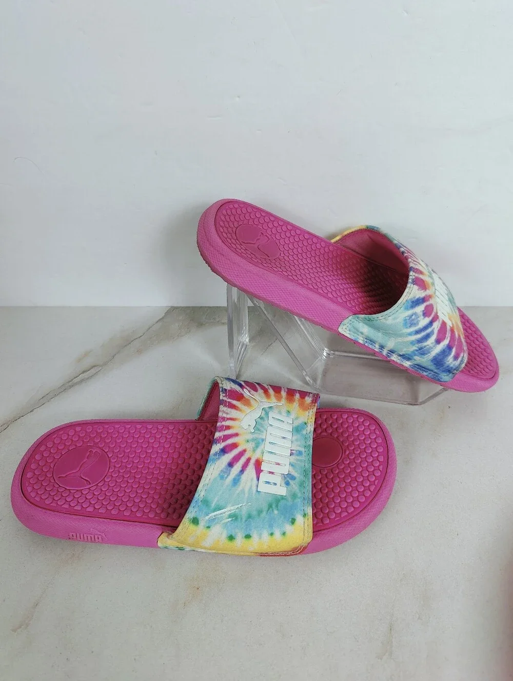 Puma Kids' Cool Cat Rainbow Tie-Dye Slides Sandals, Sz 2